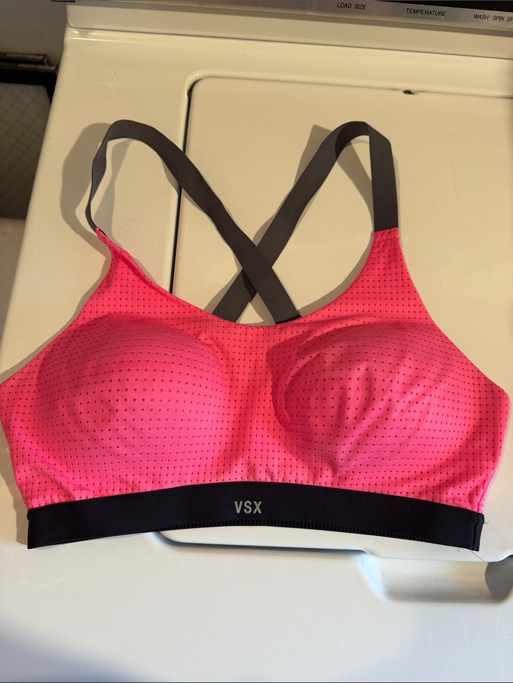 VSX Hot Pink Perforated Sports Bra with Charcoal Crisscross Straps